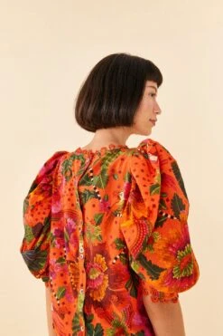 Farm Rio Orange Blooming Garden Blouse 8 Farm Rio Orange Blooming Garden Blouse -Farm Rio Shoop 306226 03