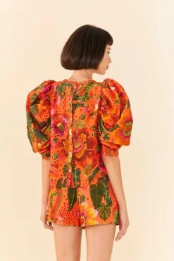 Farm Rio Orange Blooming Garden Blouse 9 Farm Rio Orange Blooming Garden Blouse -Farm Rio Shoop 306226 04