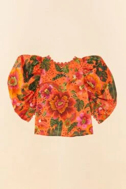 Farm Rio Orange Blooming Garden Blouse 11 Farm Rio Orange Blooming Garden Blouse -Farm Rio Shoop 306226 06