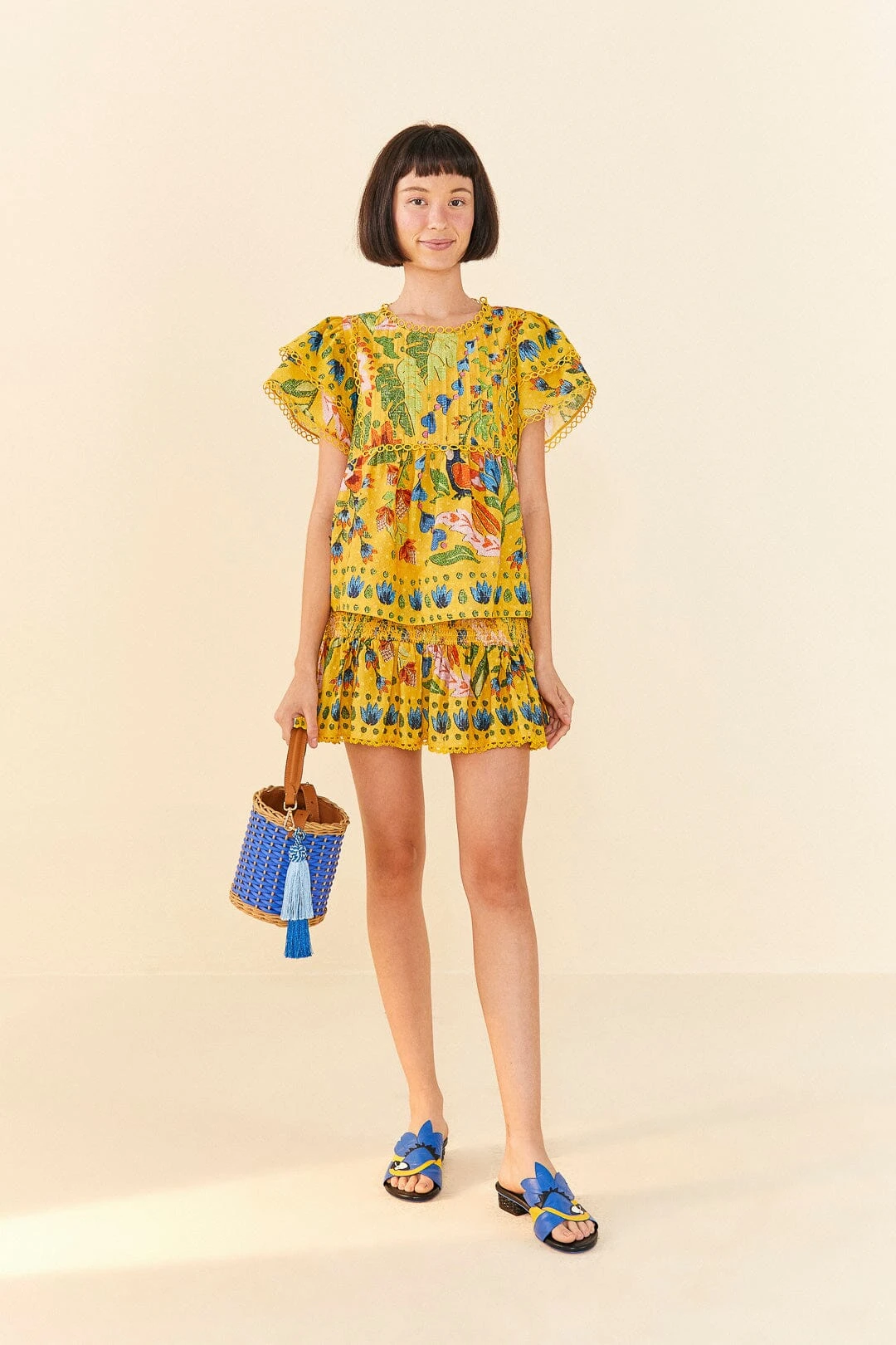 Farm Rio Yellow Summer Garden Mini Skirt 2 Farm Rio Yellow Summer Garden Mini Skirt - Image 2