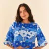 Farm Rio Blue Flower Stripes Crop Top