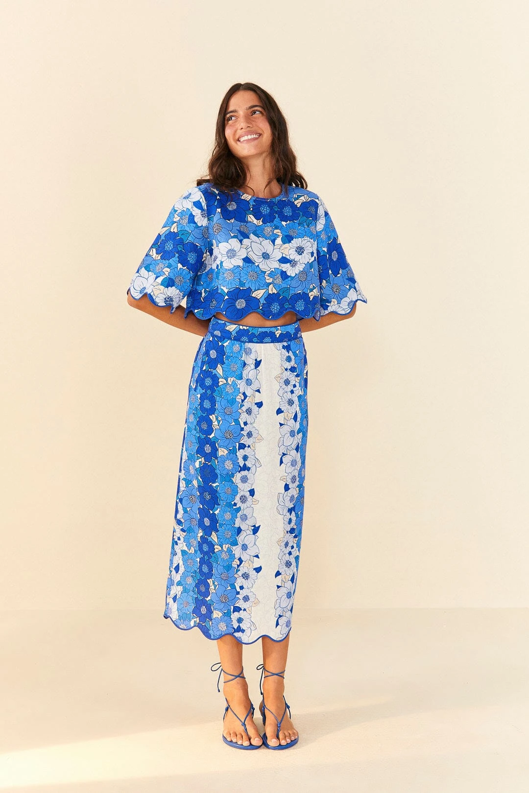 Farm Rio Blue Flower Stripes Crop Top 2 Farm Rio Blue Flower Stripes Crop Top - Image 2