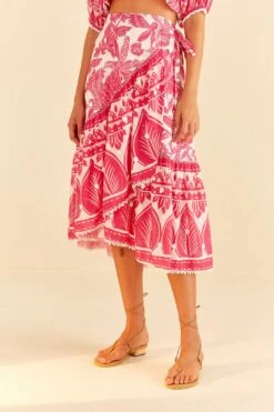 Farm Rio Pink Tropical Woodcut Midi Skirt 7 Farm Rio Pink Tropical Woodcut Midi Skirt -Farm Rio Shoop 306307 03