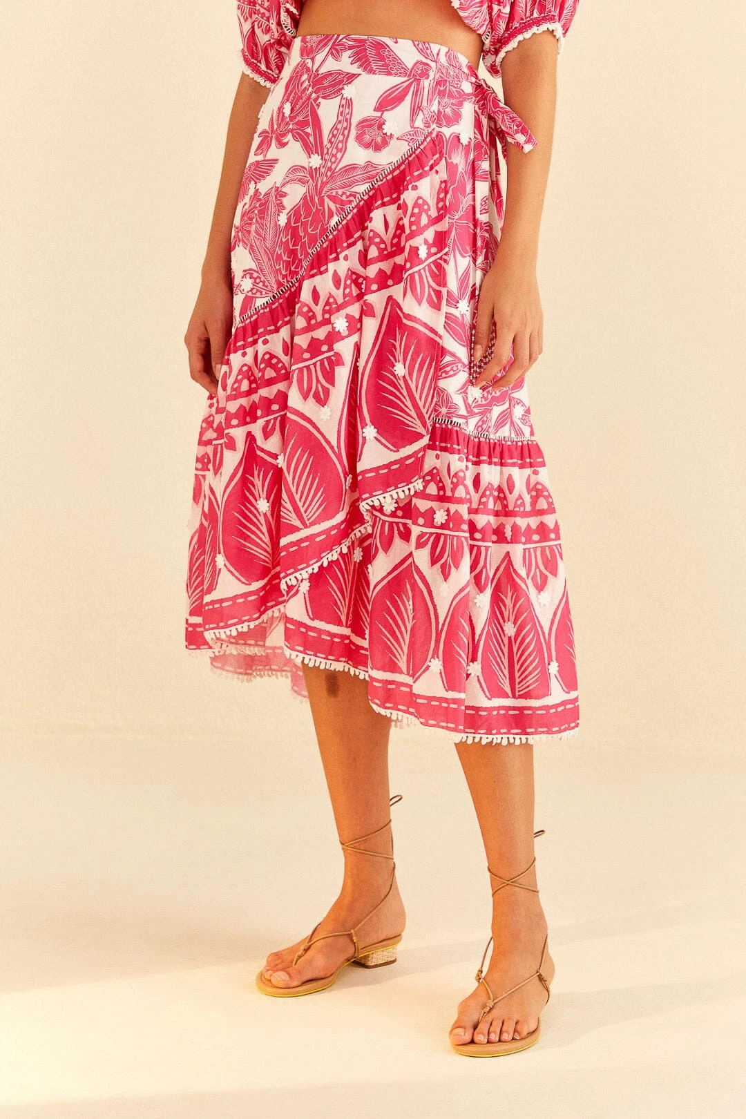 Farm Rio Pink Tropical Woodcut Midi Skirt 3 Farm Rio Pink Tropical Woodcut Midi Skirt - Image 3