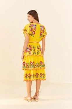 Farm Rio Yellow Embroidered Richelieu Midi Dress -Farm Rio Shoop 306329 03