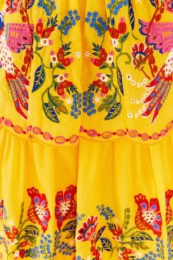 Farm Rio Yellow Embroidered Richelieu Midi Dress -Farm Rio Shoop 306329 04