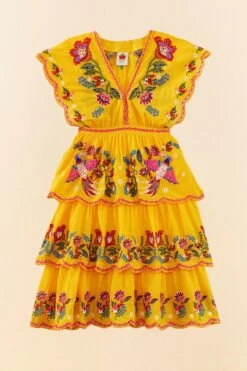 Farm Rio Yellow Embroidered Richelieu Midi Dress -Farm Rio Shoop 306329 05