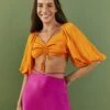 Farm Rio Orange Lenzing™ Ecovero™ Viscose Crop Blouse