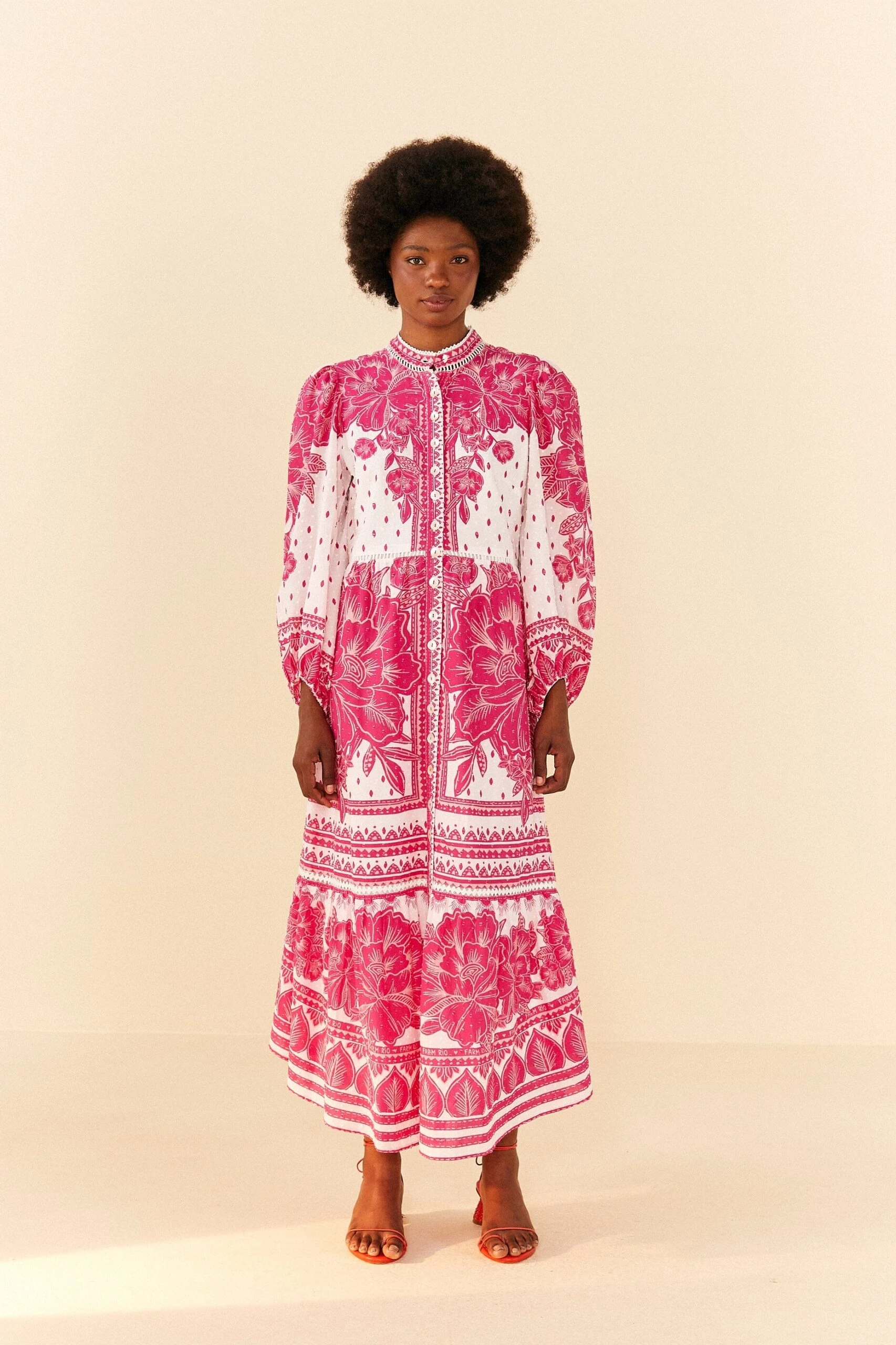 Farm Rio Pink Tropical Woodcut Lenzing™ Ecovero™ Viscose Midi Dress 4 Farm Rio Pink Tropical Woodcut Lenzing™ Ecovero™ Viscose Midi Dress - Image 4