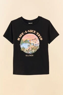 Farm Rio Black Have A Nice Trip Organic Cotton T-Shirt -Farm Rio Shoop 306709 06