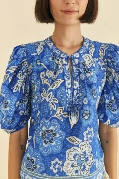Farm Rio Blue Full Of Flowers Blouse 7 Farm Rio Blue Full Of Flowers Blouse -Farm Rio Shoop 306916 03