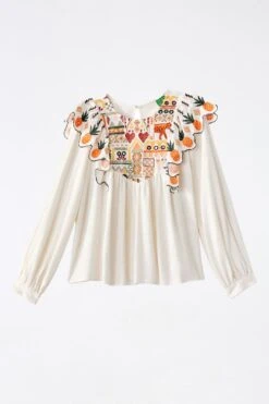 Farm Rio White Embroidered Fall Leaf Blouse -Farm Rio Shoop 309103 06