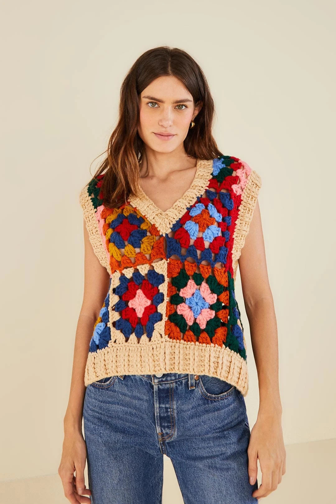 Farm Rio Multicolor Patchwork Crochet Vest 2 Farm Rio Multicolor Patchwork Crochet Vest - Image 2