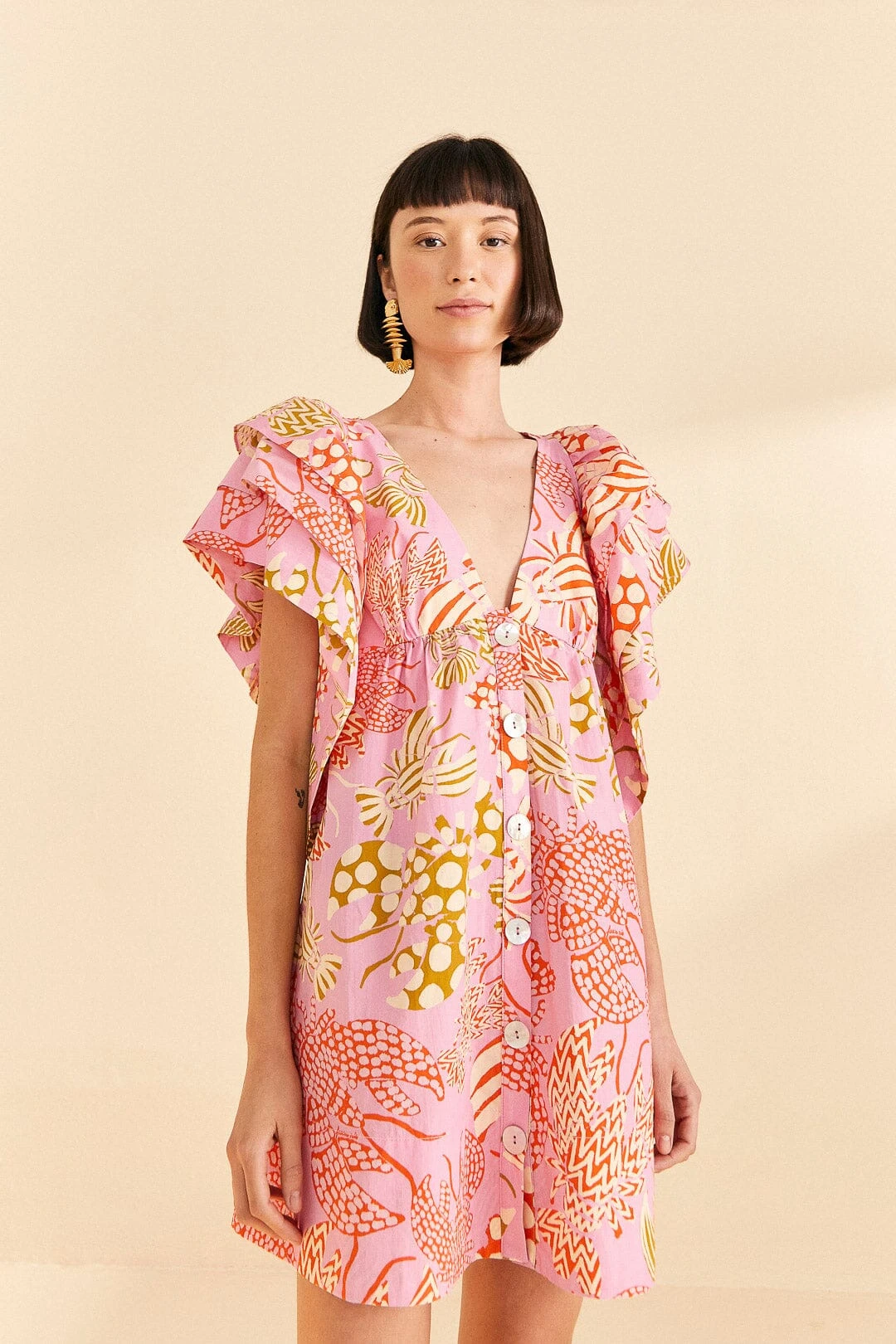 Farm Rio Pink Mixed Lobsters Organic Cotton Mini Dress 1 Farm Rio Pink Mixed Lobsters Organic Cotton Mini Dress