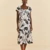 Farm Rio Off-White Graphic Leaves Midi Dress
