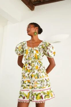 Farm Rio Off-white Fruit Orchard Mini Dress