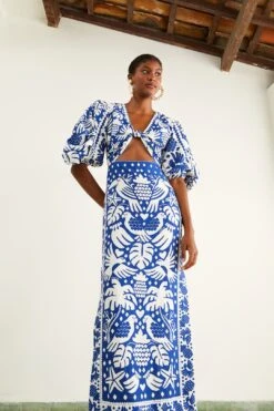 Farm Rio Navy Blue Jungle Scarf Midi Dress 9 Farm Rio Navy Blue Jungle Scarf Midi Dress -Farm Rio Shoop 309189 03