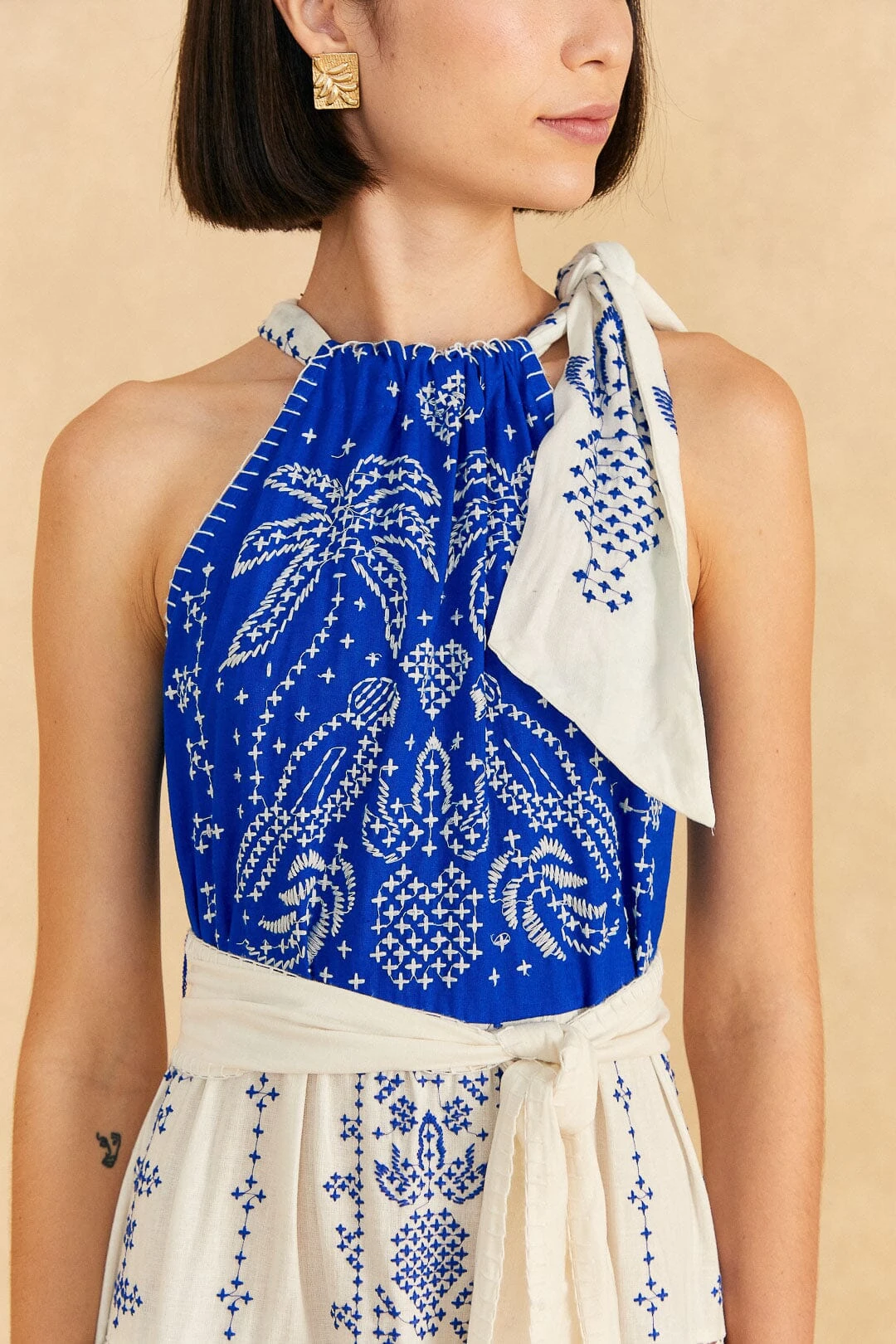 Farm Rio Navy Blue Embroidered Jungle Scarf Maxi Dress 2 Farm Rio Navy Blue Embroidered Jungle Scarf Maxi Dress - Image 2