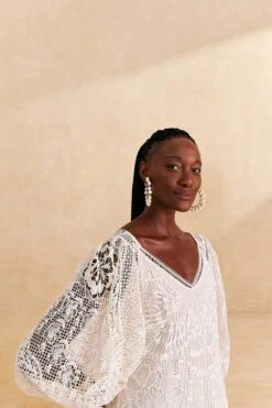 Farm Rio Off-White Guipure Midi Dress -Farm Rio Shoop 309243 03