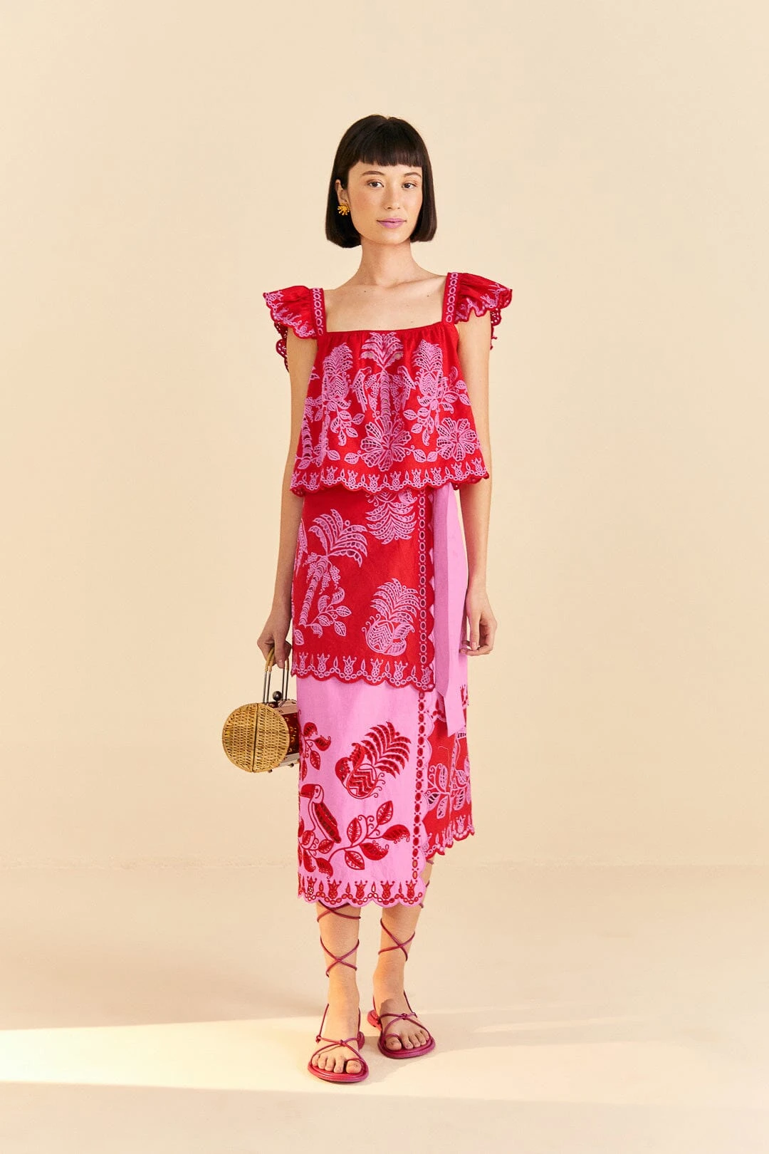 Farm Rio Red Palm Tree Richelieu Blouse 2 Farm Rio Red Palm Tree Richelieu Blouse - Image 2