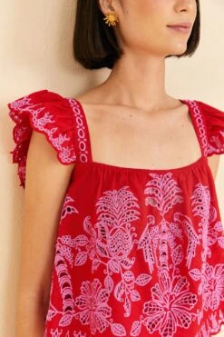 Farm Rio Red Palm Tree Richelieu Blouse 8 Farm Rio Red Palm Tree Richelieu Blouse -Farm Rio Shoop 309247 03