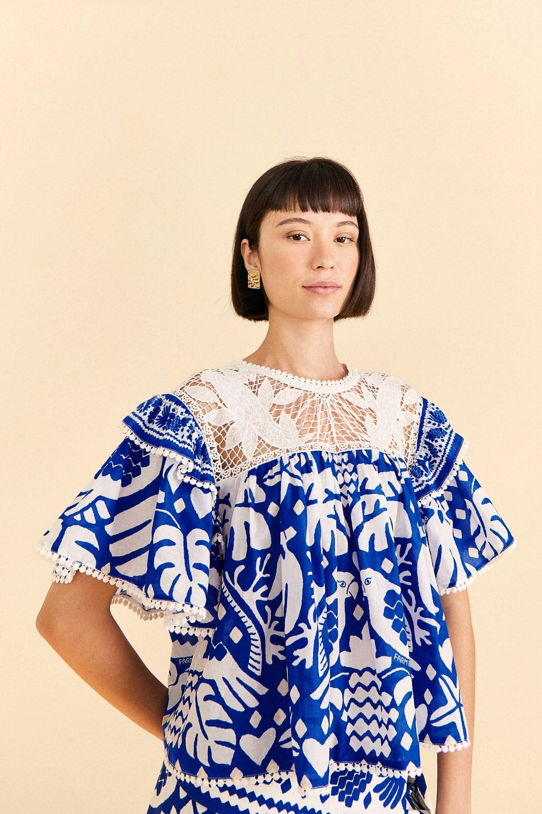 Farm Rio Navy Blue Jungle Scarf Blouse 1 Farm Rio Navy Blue Jungle Scarf Blouse