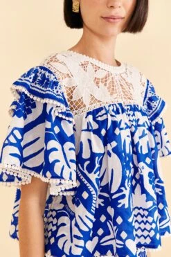 Farm Rio Navy Blue Jungle Scarf Blouse 8 Farm Rio Navy Blue Jungle Scarf Blouse -Farm Rio Shoop 309249 03