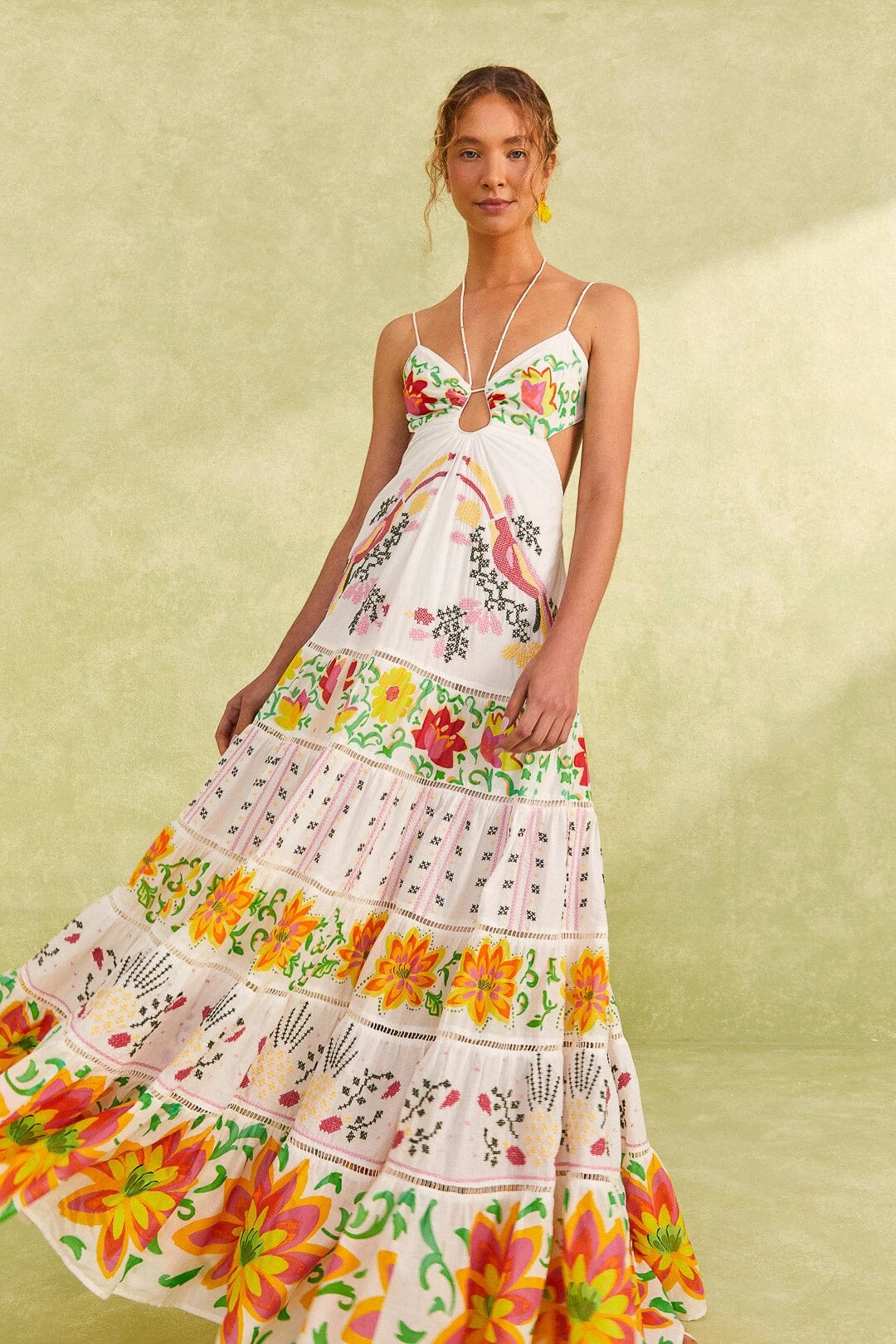 Farm Rio Red Mixed Neon Floral Maxi Dress 1 Farm Rio Red Mixed Neon Floral Maxi Dress