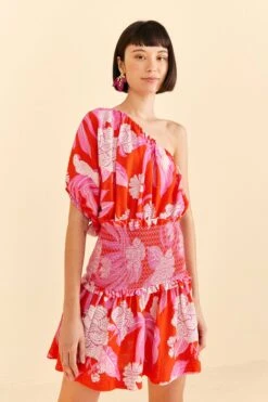 Farm Rio Red Dewdrop Floral Mini Dress
