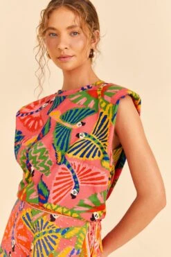 Farm Rio Coral Graphic Macaws Organic Cotton T-Shirt -Farm Rio Shoop 309282 03