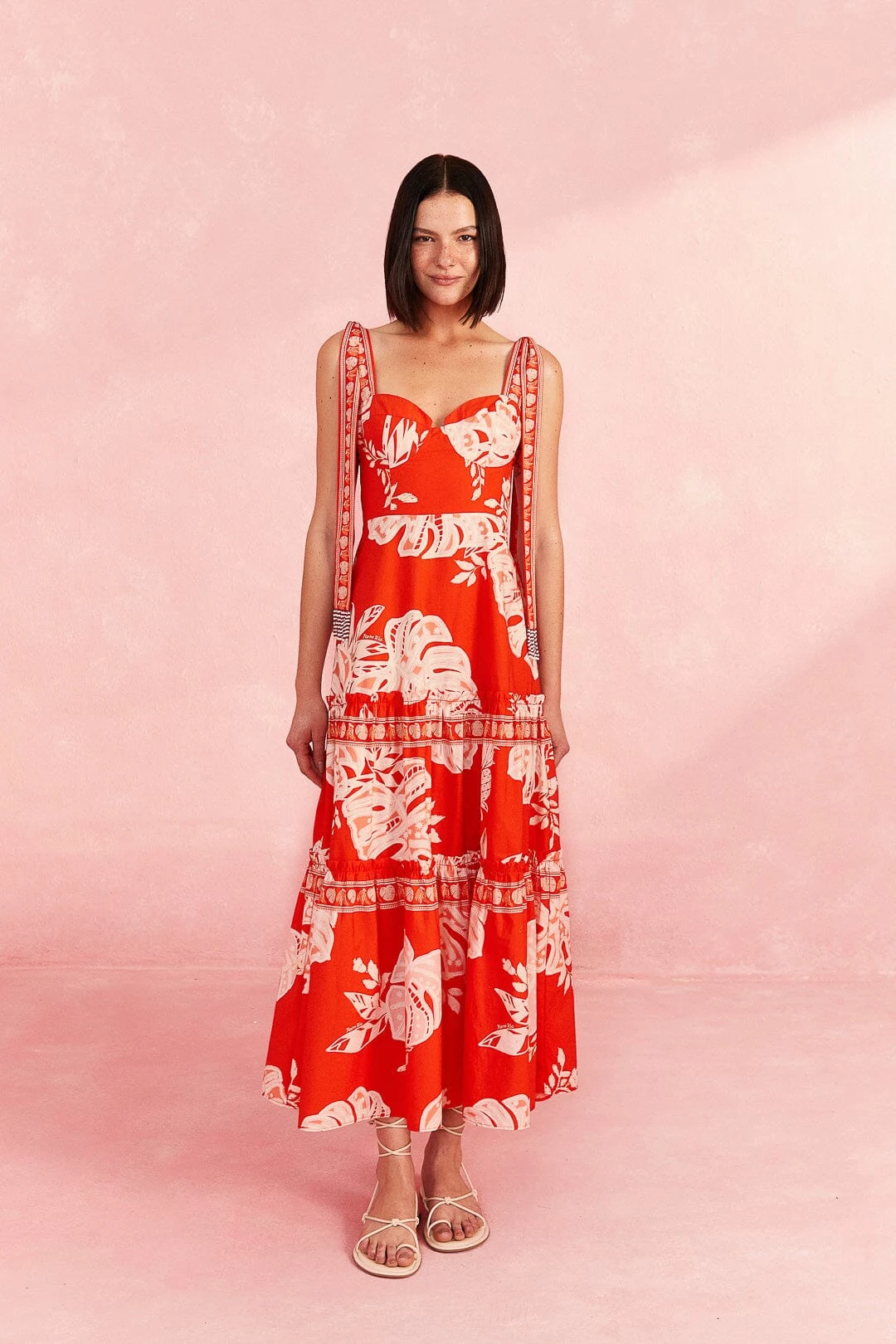 Farm Rio Red Lace Monsteras Midi Dress 1 Farm Rio Red Lace Monsteras Midi Dress