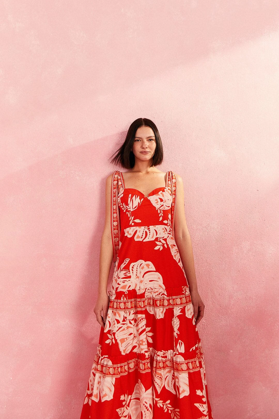 Farm Rio Red Lace Monsteras Midi Dress 2 Farm Rio Red Lace Monsteras Midi Dress - Image 2