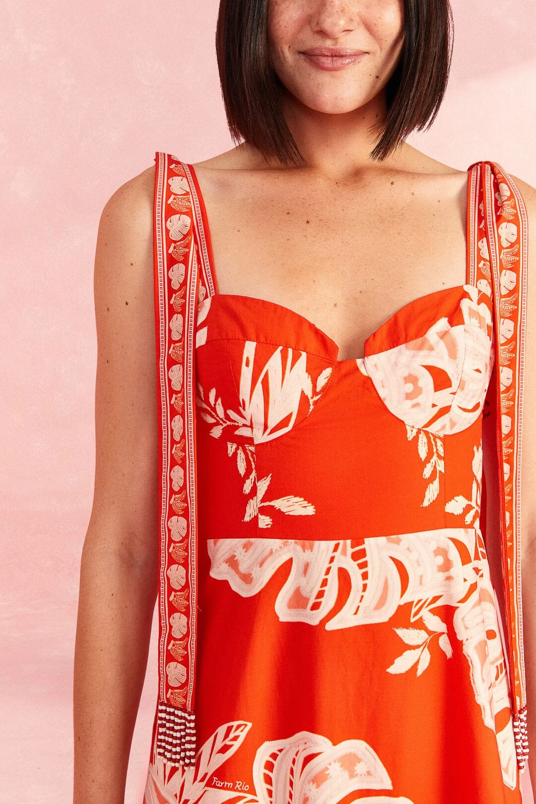 Farm Rio Red Lace Monsteras Midi Dress 3 Farm Rio Red Lace Monsteras Midi Dress - Image 3