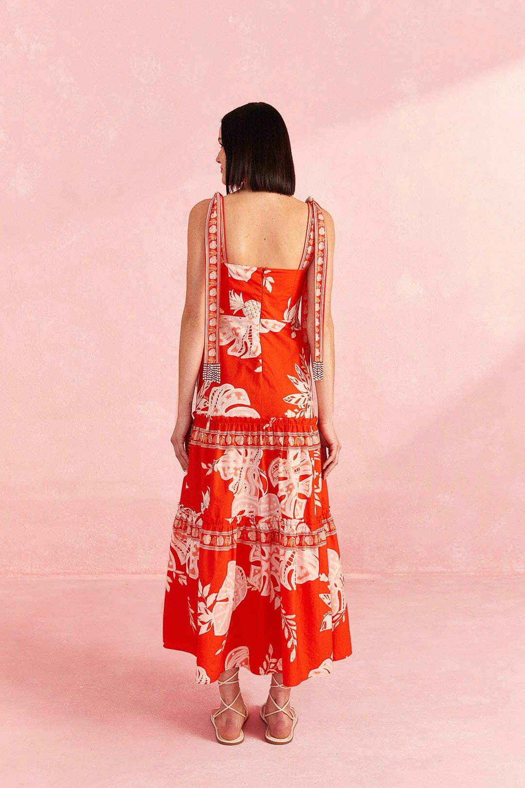 Farm Rio Red Lace Monsteras Midi Dress 4 Farm Rio Red Lace Monsteras Midi Dress - Image 4