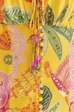 Farm Rio Yellow Macaw Bloom Puff-Sleeve Midi Dress -Farm Rio Shoop 309293 05