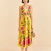 Farm Rio Yellow Romantic Garden Midi Dress