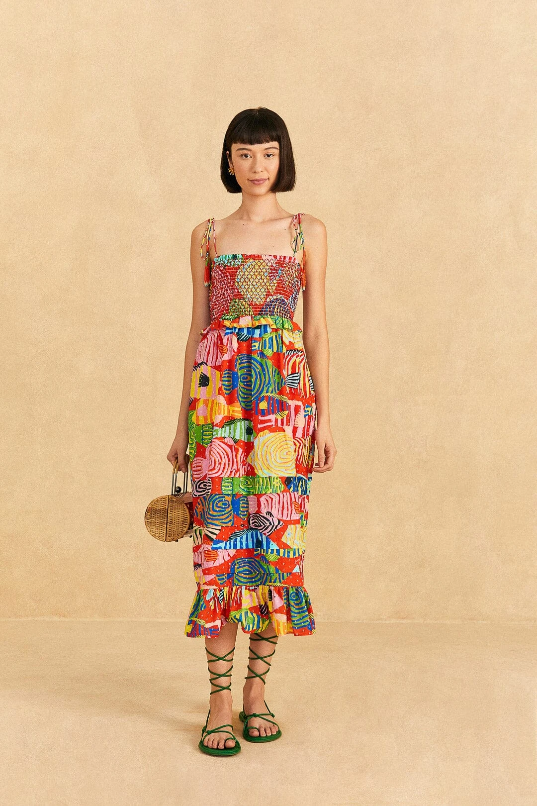 Farm Rio Red Striped Fishes Midi Dress 2 Farm Rio Red Striped Fishes Midi Dress - Image 2