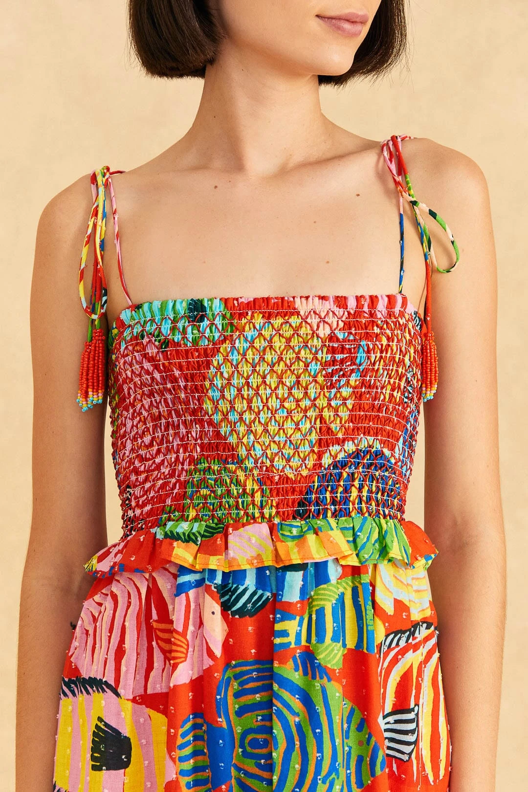 Farm Rio Red Striped Fishes Midi Dress 3 Farm Rio Red Striped Fishes Midi Dress - Image 3