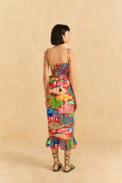 Farm Rio Red Striped Fishes Midi Dress 8 Farm Rio Red Striped Fishes Midi Dress -Farm Rio Shoop 309299 04