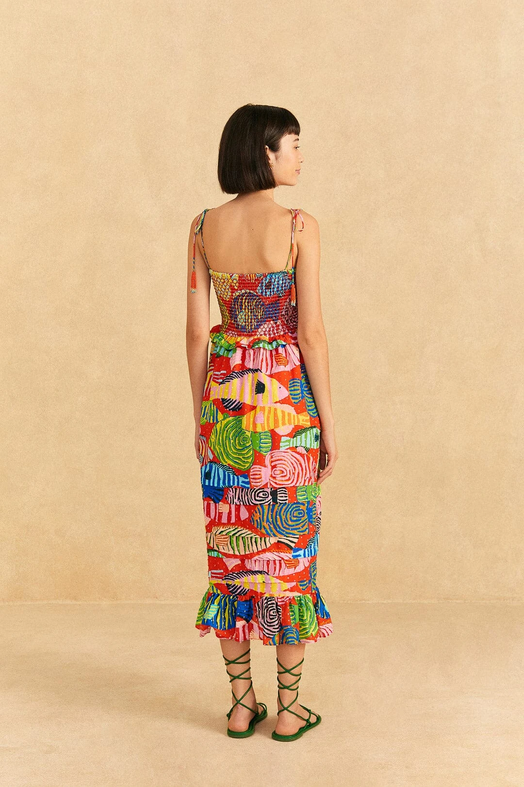 Farm Rio Red Striped Fishes Midi Dress 4 Farm Rio Red Striped Fishes Midi Dress - Image 4