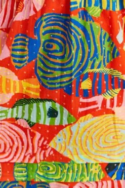 Farm Rio Red Striped Fishes Midi Dress 9 Farm Rio Red Striped Fishes Midi Dress -Farm Rio Shoop 309299 05