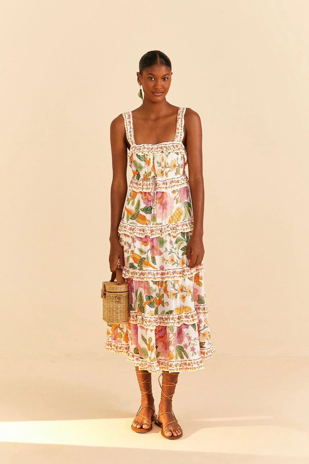 Farm Rio Off-White Macaw Bloom Midi Dress 2 Farm Rio Off-White Macaw Bloom Midi Dress - Image 2