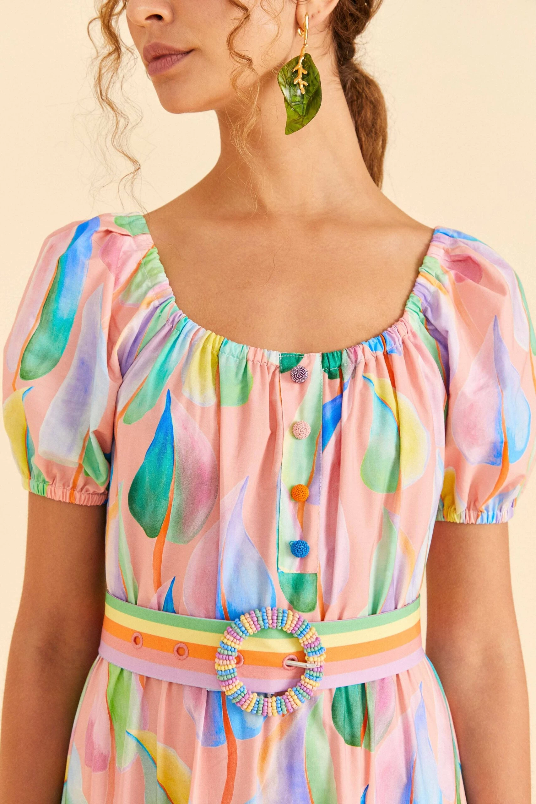 Farm Rio Pink Pastel Leaves Maxi Dress 3 Farm Rio Pink Pastel Leaves Maxi Dress - Image 3