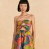 Farm Rio Coral Graphic Macaws Organic Cotton Mini Dress
