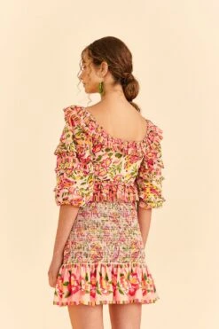 Farm Rio Pink Painted Bananas Smocked Mini Skirt -Farm Rio Shoop 309383 04