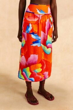 Farm Rio Red Ombre Chita Midi Skirt -Farm Rio Shoop 309389 03