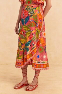Farm Rio Coral Mixed Graphic Macaws Midi Skirt -Farm Rio Shoop 309396 03