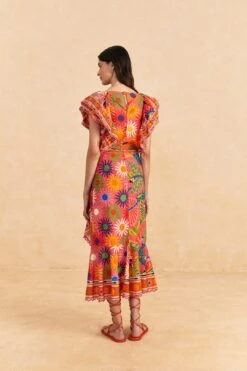 Farm Rio Coral Mixed Graphic Macaws Midi Skirt -Farm Rio Shoop 309396 04