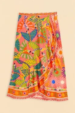 Farm Rio Coral Mixed Graphic Macaws Midi Skirt -Farm Rio Shoop 309396 06
