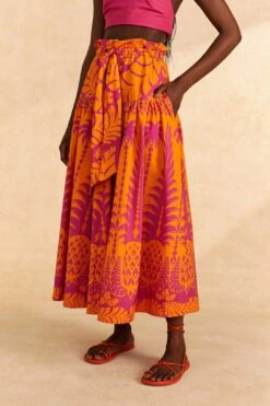 Farm Rio Orange Pineapple Love Organic Cotton Maxi Skirt -Farm Rio Shoop 309397 03